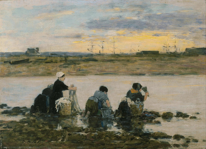 Vaskekoner ved flodbredden - Eugène Boudin