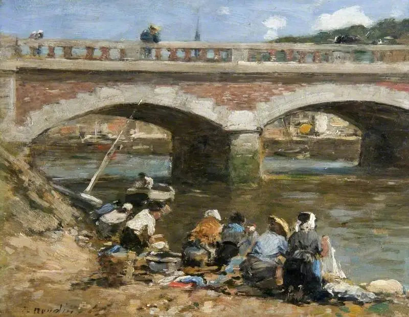 Vaskekoner ved bredden af Touques - Eugène Boudin
