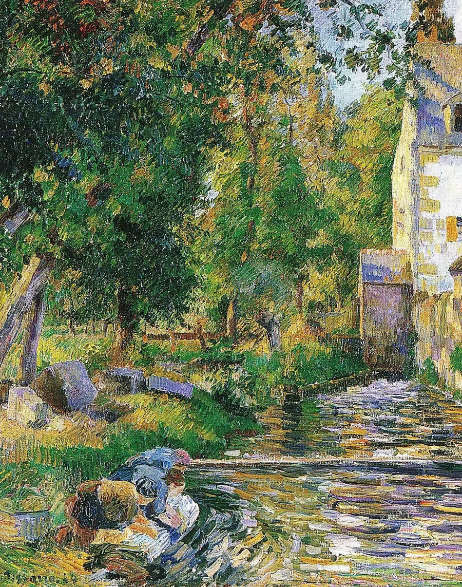 Vaskeri og mølle i Osny - Camille Pissarro