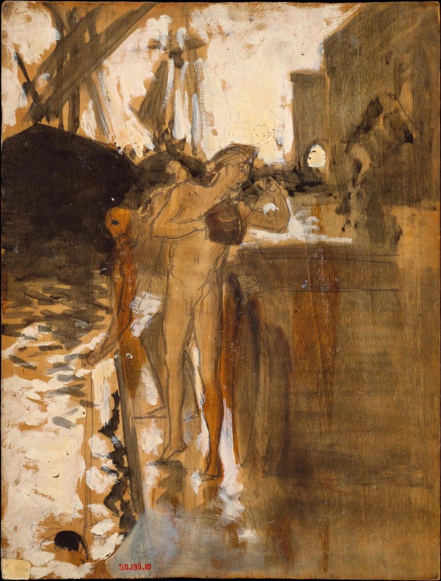 Balkonen, Spanien [og] To nøgne badende stående på en kaj - John Singer Sargent