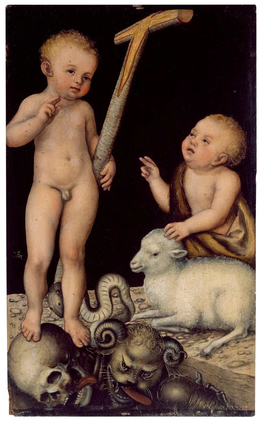 Det elskede Jesusbarn af Johannes Døberen som børn - Lucas Cranach den Ældre