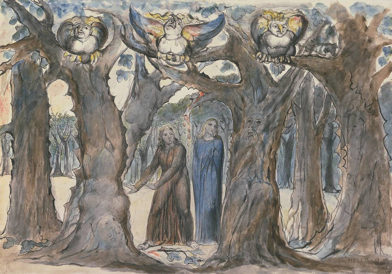 Selveje af selvmordere: Harpierne og Selvmordene - William Blake