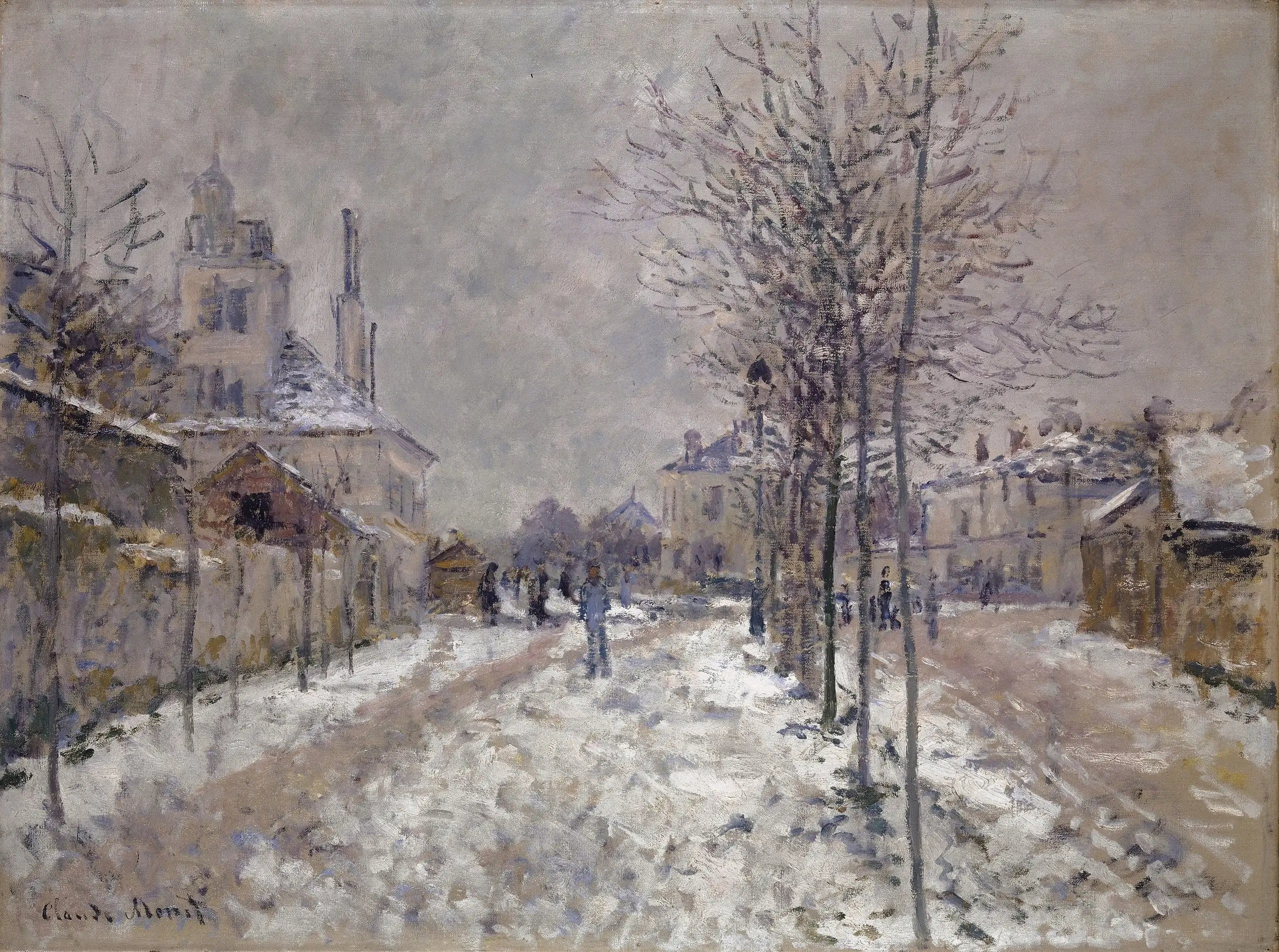 Le Boulevard de Pontoise à Argenteuil, neige - Claude Monet image 1 copie de tableau peinte à la main
