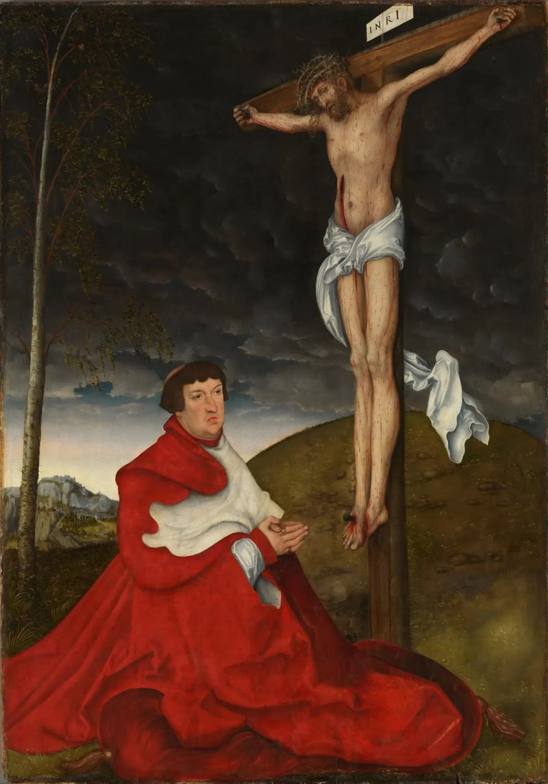 Kardinal Albrecht von Brandenburg foran Korsfæstelsen - Lucas Cranach den Ældre