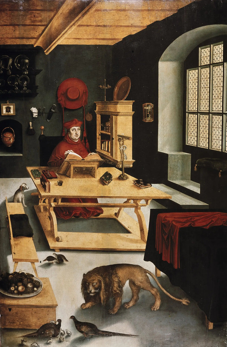Kardinal Albrecht von Brandenburg, ærkebiskop af Mainz, afbildet som Sankt Jerom i sit arbejdsrum - Lucas Cranach den Ældre