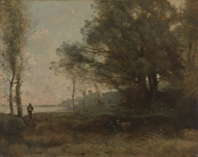 Geder i udsigt over bugten - Jean-Baptiste Camille Corot