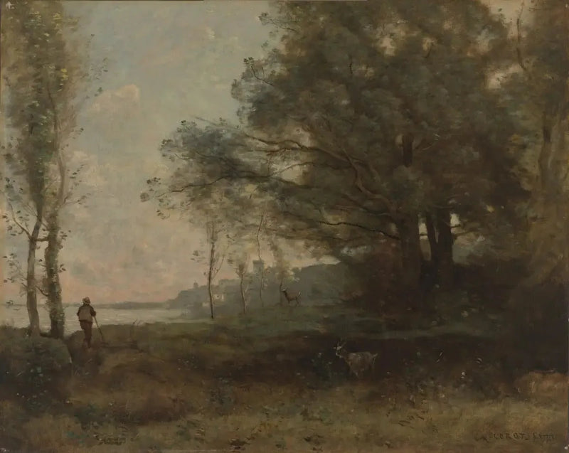 Geder i udsigt over bugten - Jean-Baptiste Camille Corot