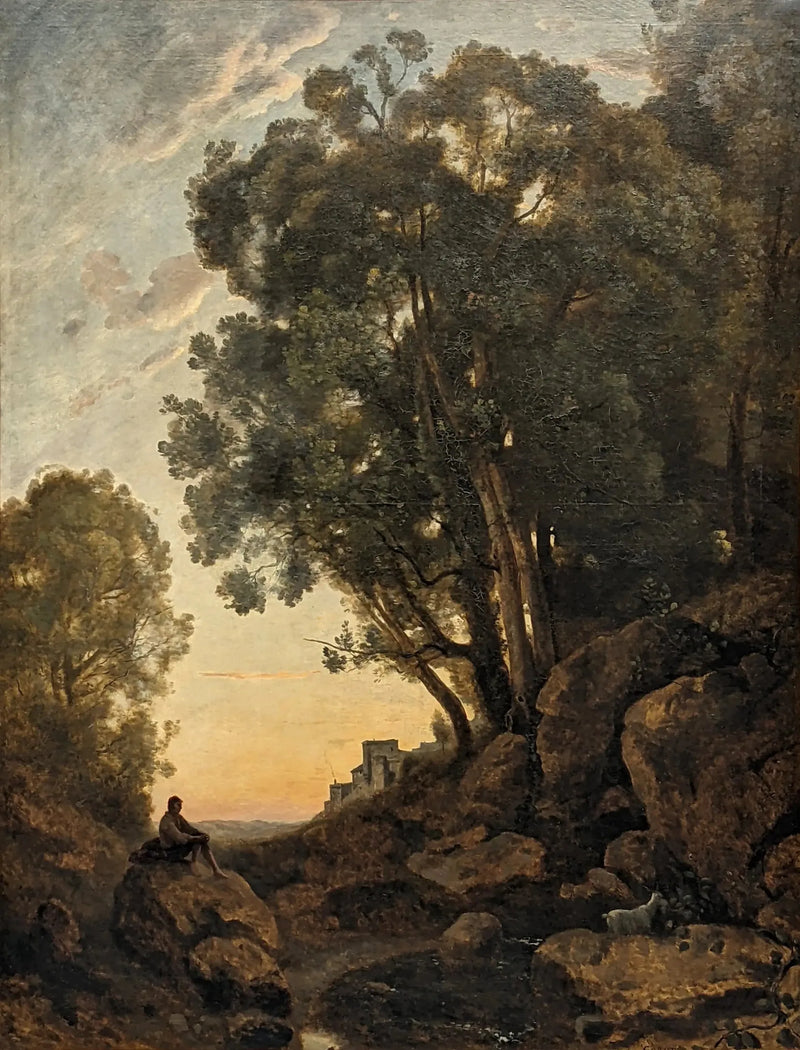 Den italienske Gårdsdreng. Solnedgangseffekt - Jean-Baptiste Camille Corot