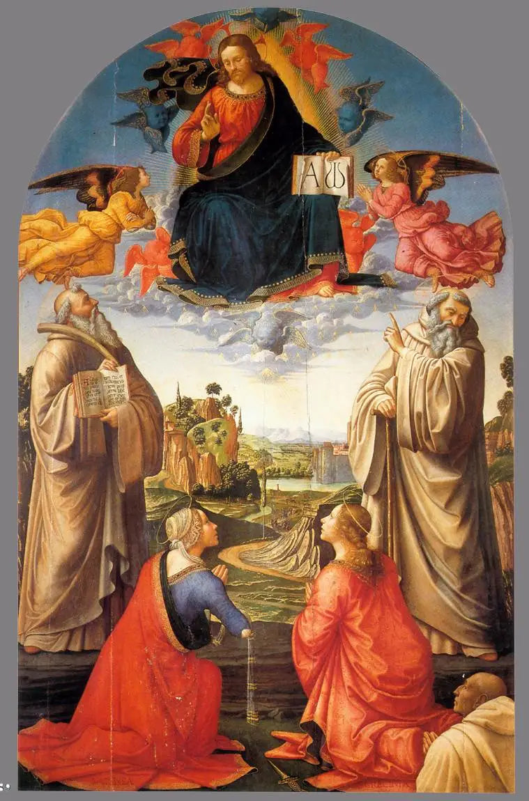 Kristus i himlen med fire helgener og en donator - Domenico Ghirlandaio
