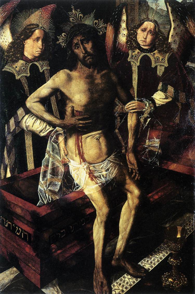 Kristus i gravkammeret støttet af to engle - Bartolomé Bermejo