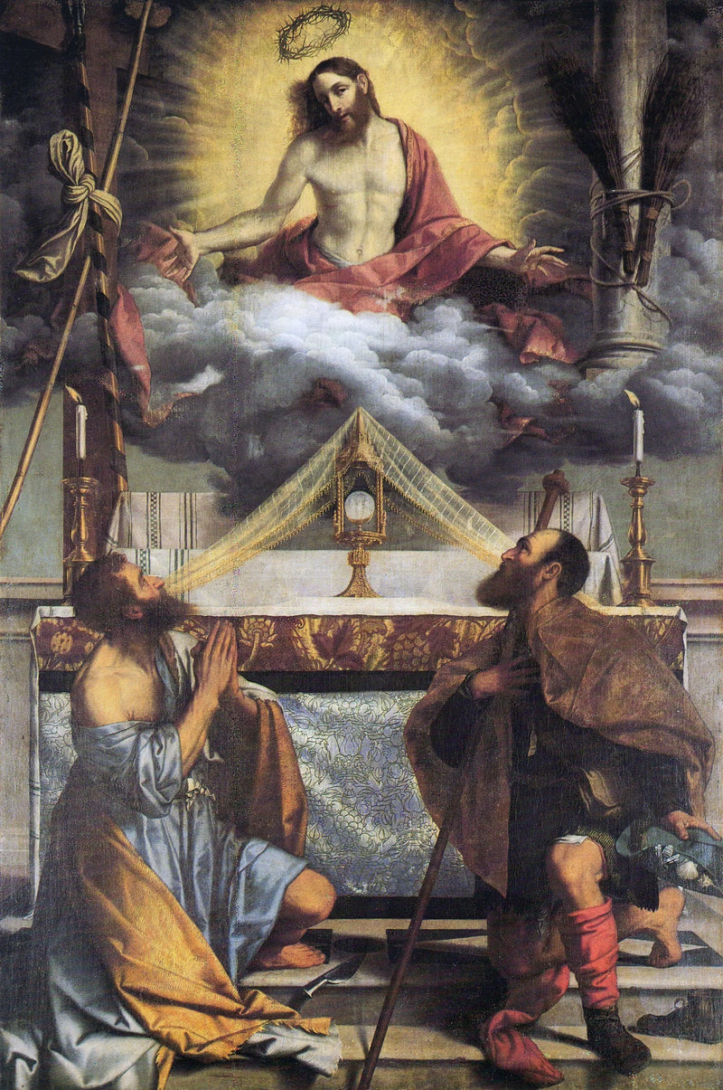 Kristus med Eukaristien og helgenerne Barthélemy og Roch - Alessandro Bonvicino