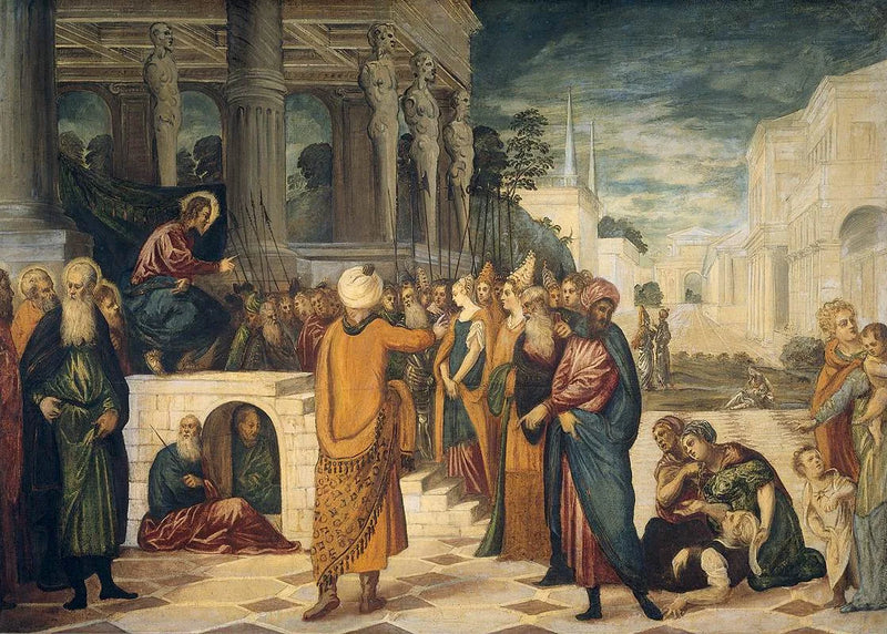 Kristus med den anklagende kvinde - Jacopo Tintoretto
