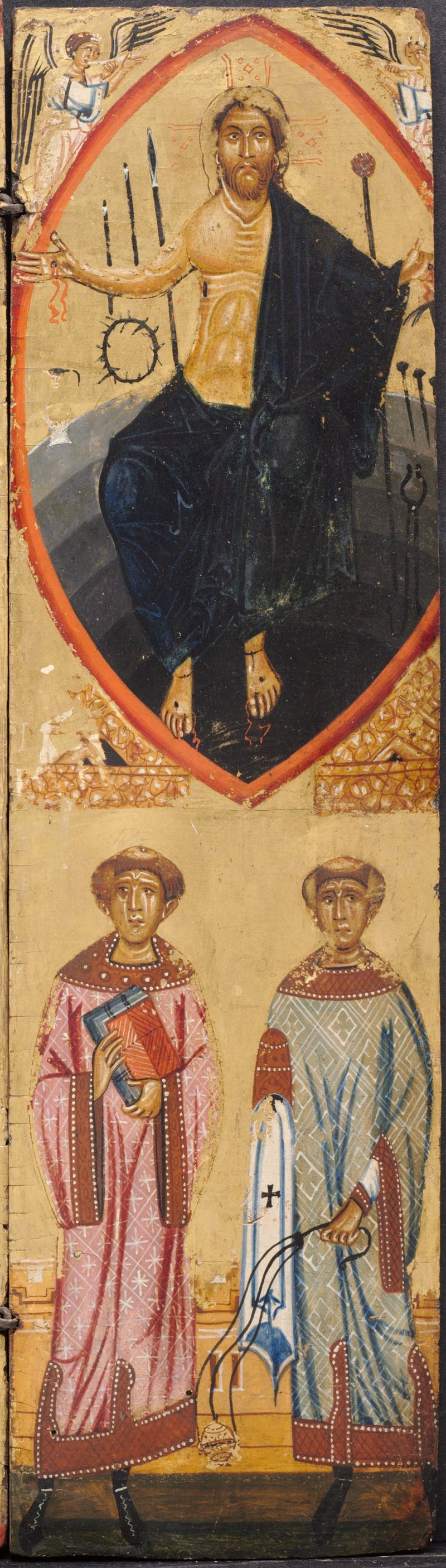 Kristus i en mandorla med lidelsesinstrumenterne, med Sankt Stefan og Sankt Laurent nedenfor - Berlinghiero Berlinghieri