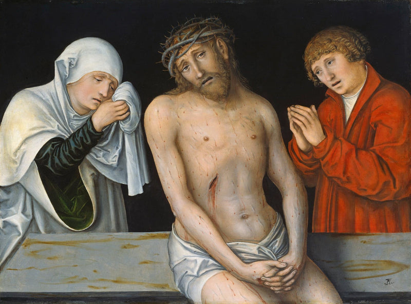 Kristus af lidelse mellem Jomfruen og Johannes Døberen - Lucas Cranach den Ældre
