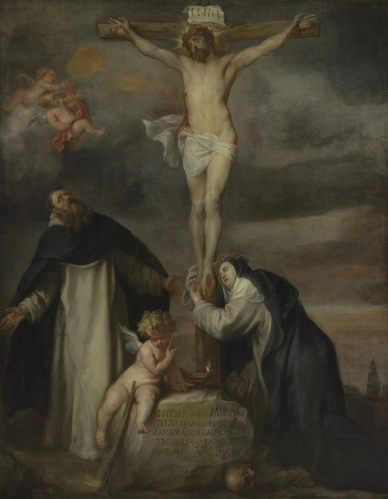 Kristus på korset med Sankt Katarina af Siena, Sankt Dominikus og en engel - Antoine van Dyck