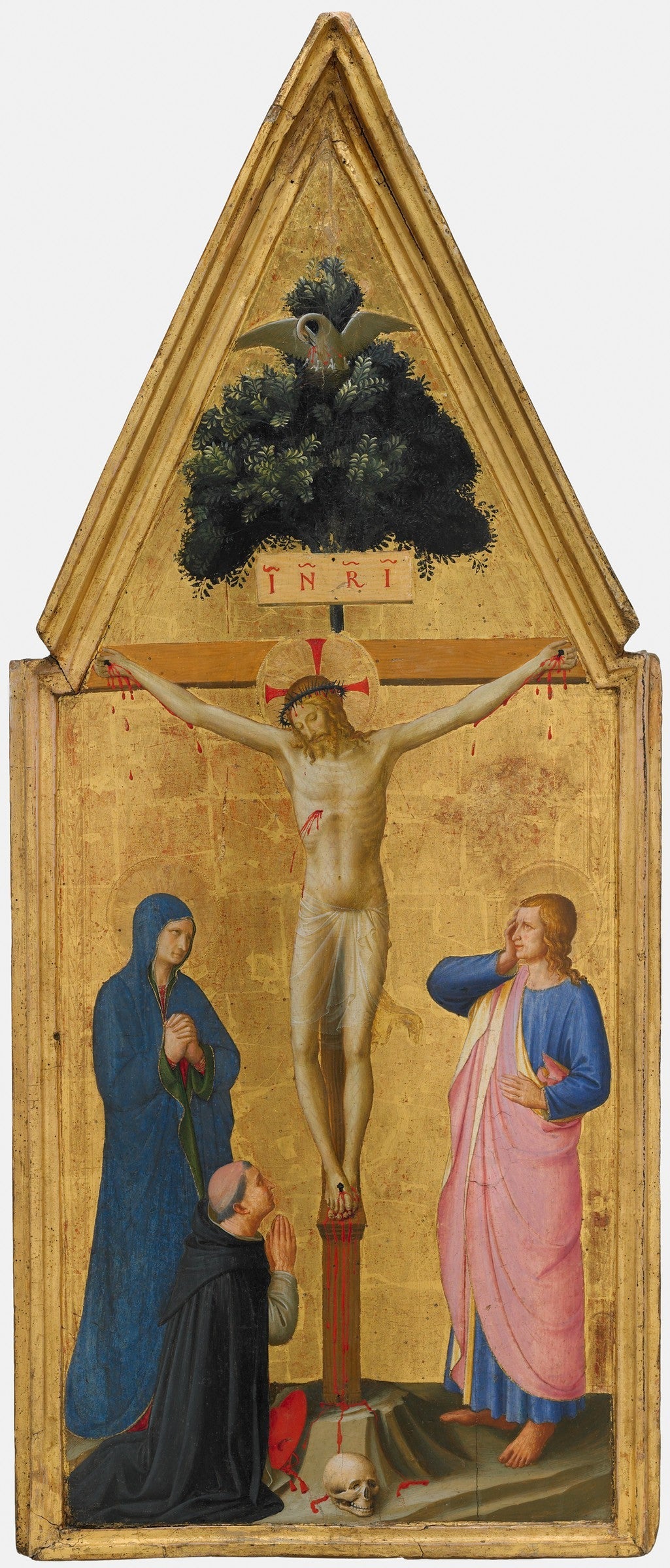Kristus på korset, Jomfruen, evangelisten Johannes og kardinal Torquemada - Fra Angelico