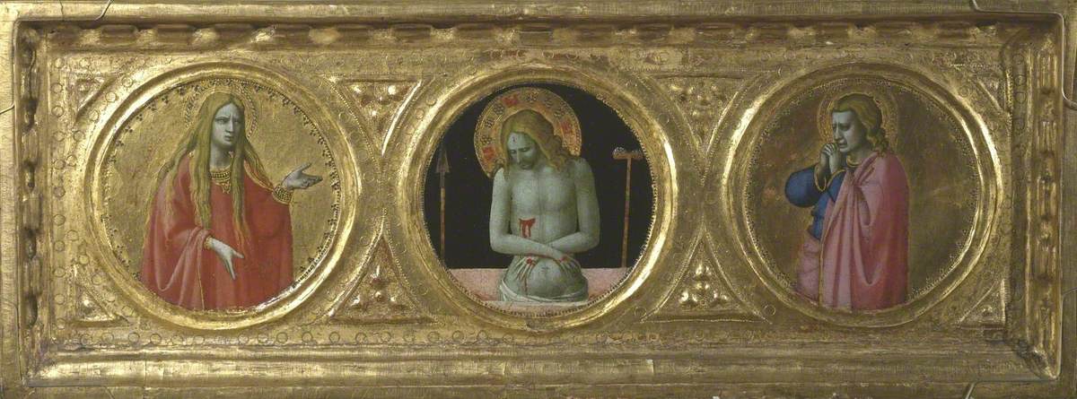 Kristus som en mand af smerte omgivet af hellige Maria Magdalena og hellige Johannes Evangelisten (prædelle, midterpanel) - Fra Angelico