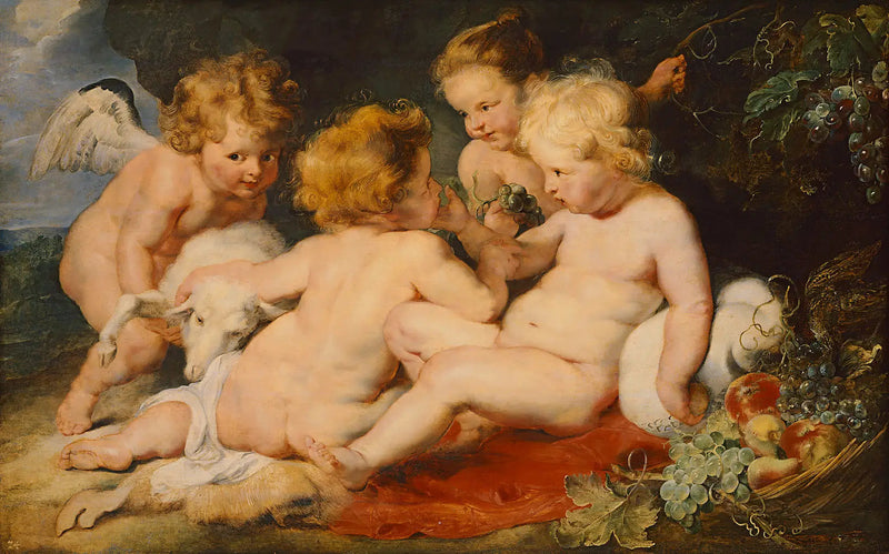 Kristus og Johannes Døberen som børn og to engle - Peter Paul Rubens