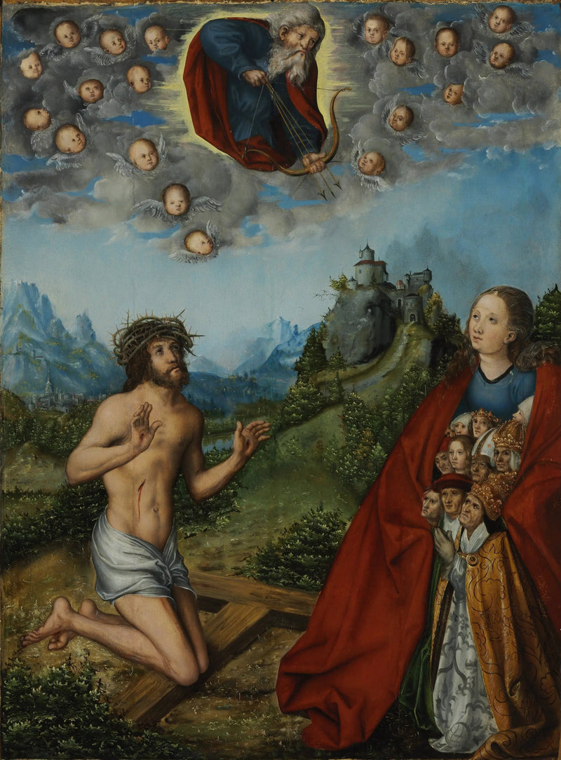 Kristus og Jomfruen, der beder for menneskeheden foran Gud Fader - Lucas Cranach den Ældre