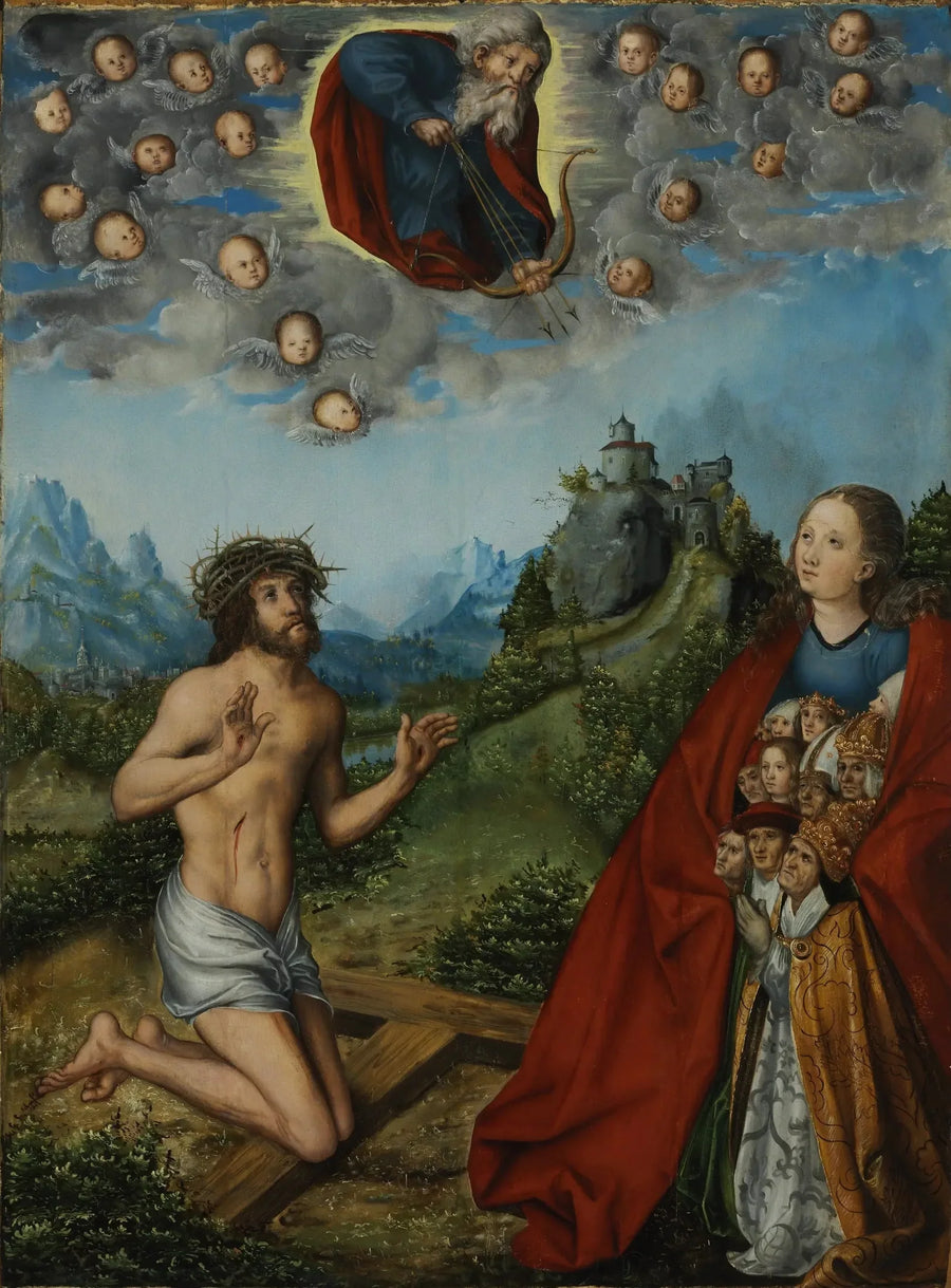 Kristus og Jomfruen, der beder for menneskeheden foran Gud Fader - Lucas Cranach den Ældre