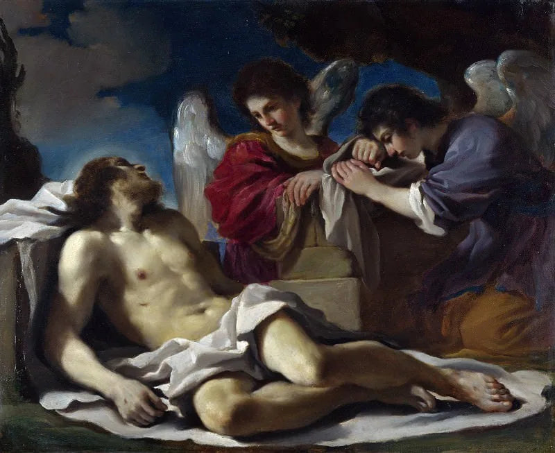 Den døde Kristus grædende af to engle - Guercino