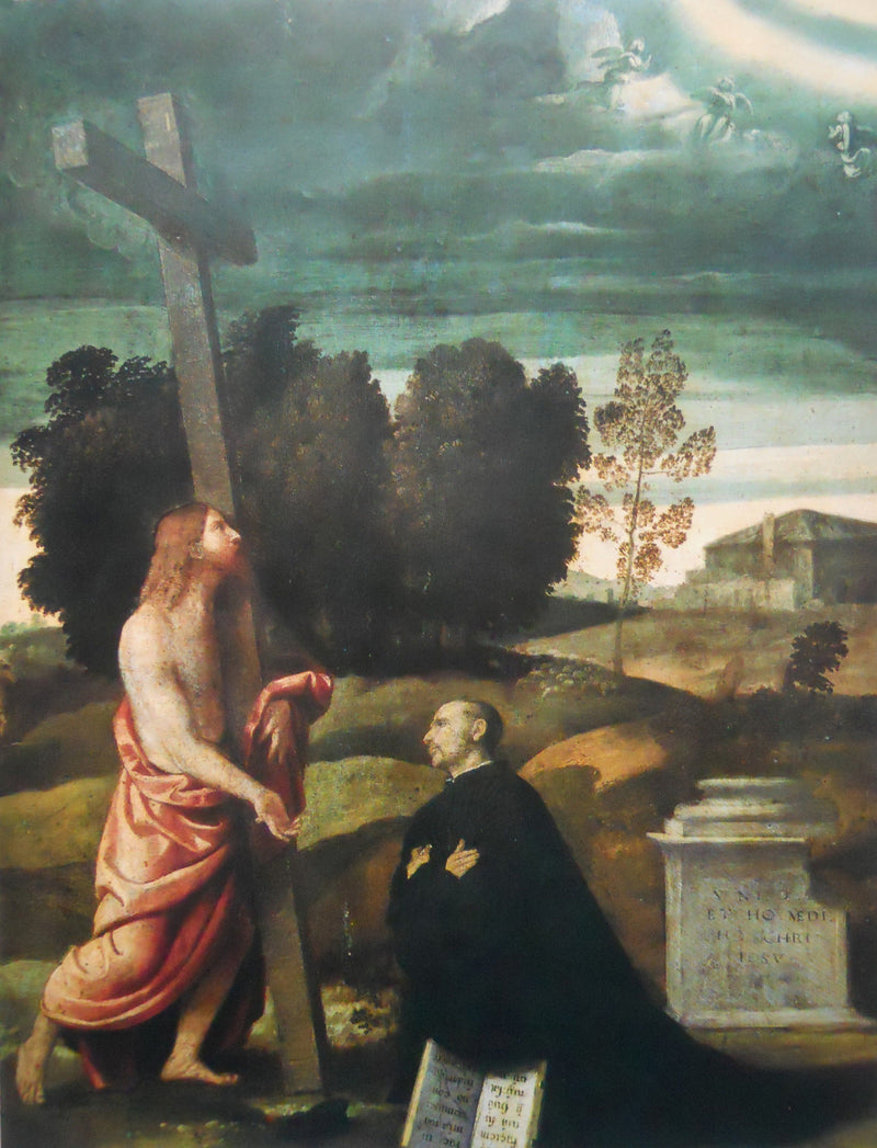 Kristus bærer korset foran en knælende figur - Alessandro Bonvicino