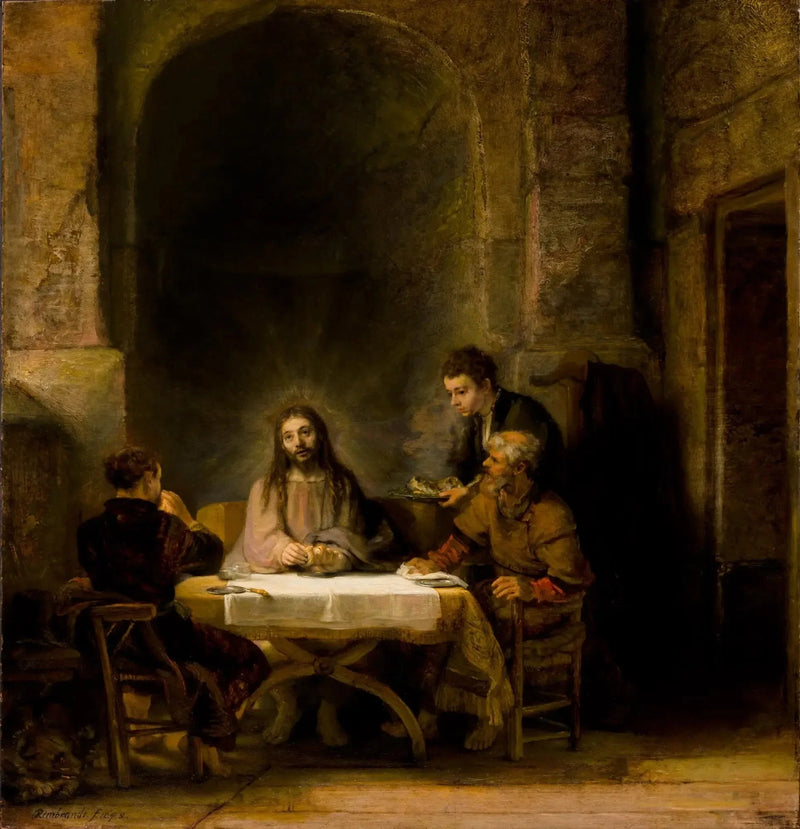 Kristus, der åbenbarer sig for pilgrimmene i Emmaus - Rembrandt