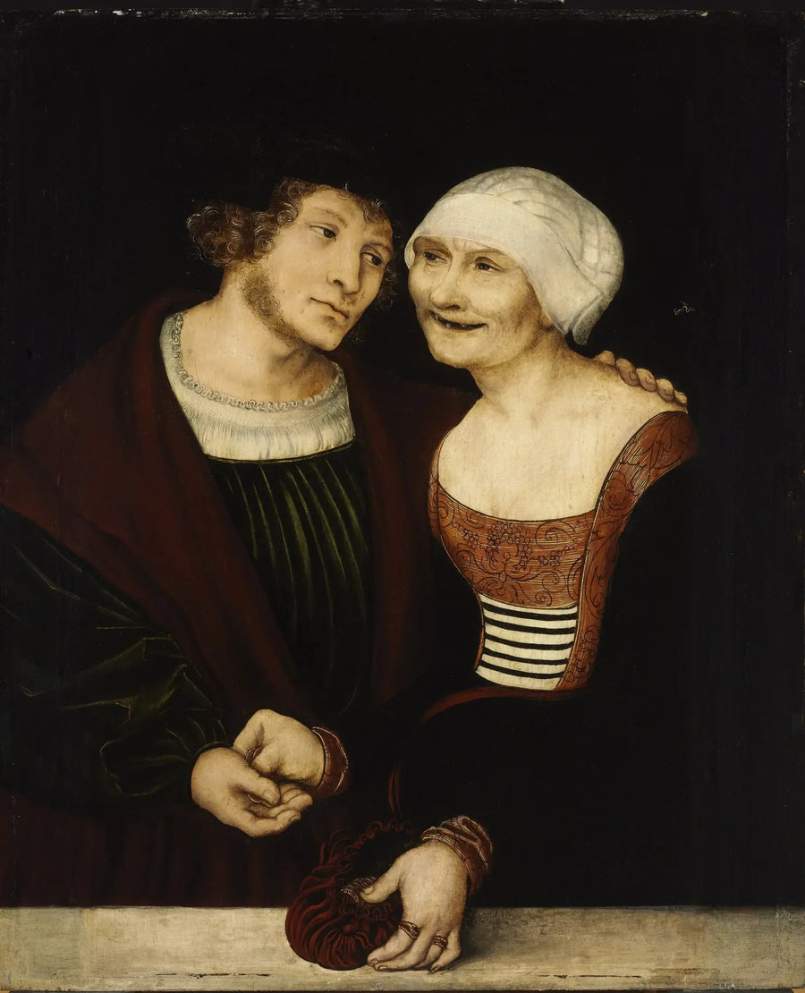 Det dårligt matchede par: Ung mand og gammel kvinde - Lucas Cranach den Ældre