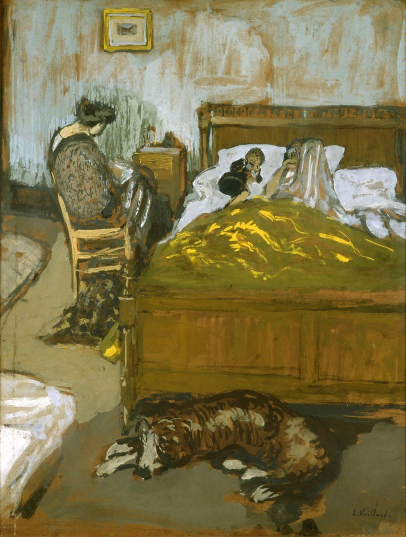 Den gule sengetæppe - Édouard Vuillard
