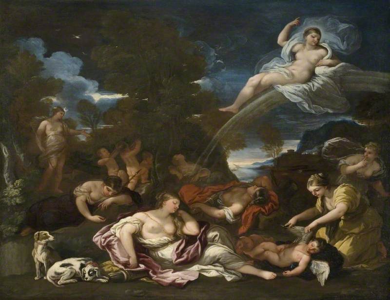 Afvæbningen af Cupido, en allegori om jomfruelighed - Luca Giordano