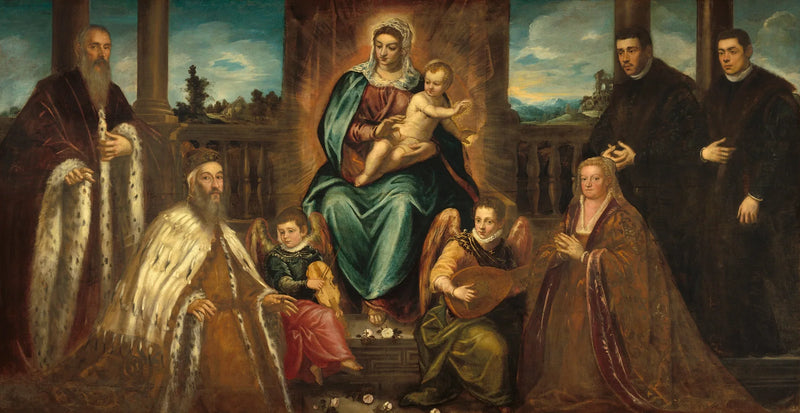 Doge Alvise Mocenigo og hans familie foran Jomfru Maria med barnet - Jacopo Tintoretto