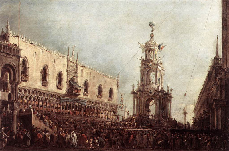 Doge af Venedig deltager i fastelavnsfestlighederne på Piazzetta - Francesco Guardi