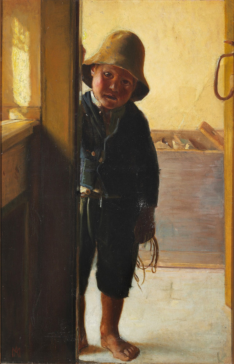 En fiskers søn kigger gennem en døråbning. - Michael Peter Ancher