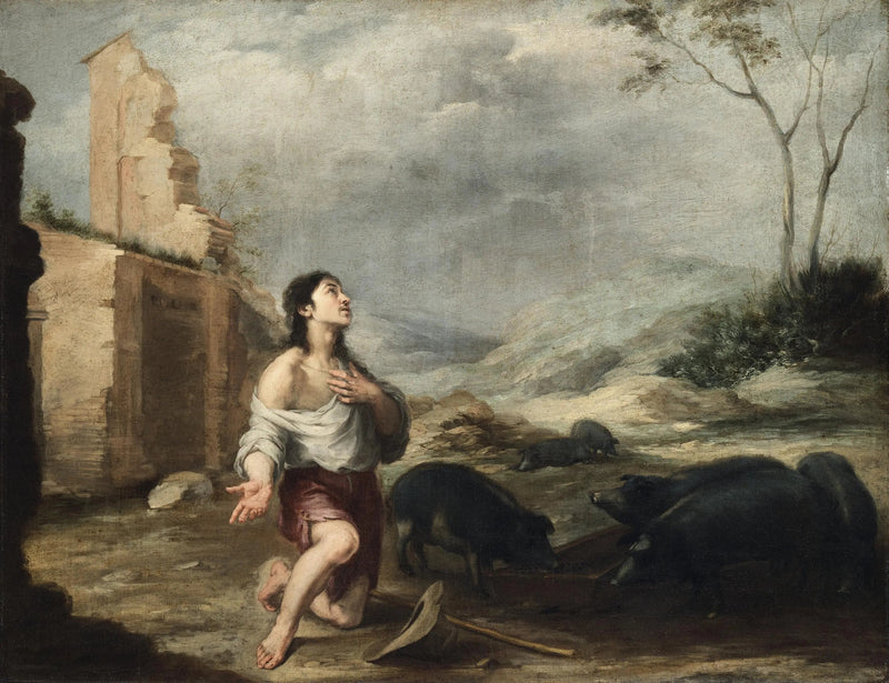 Den fortabte søn, der fodrer grise - Bartolomé Esteban Murillo