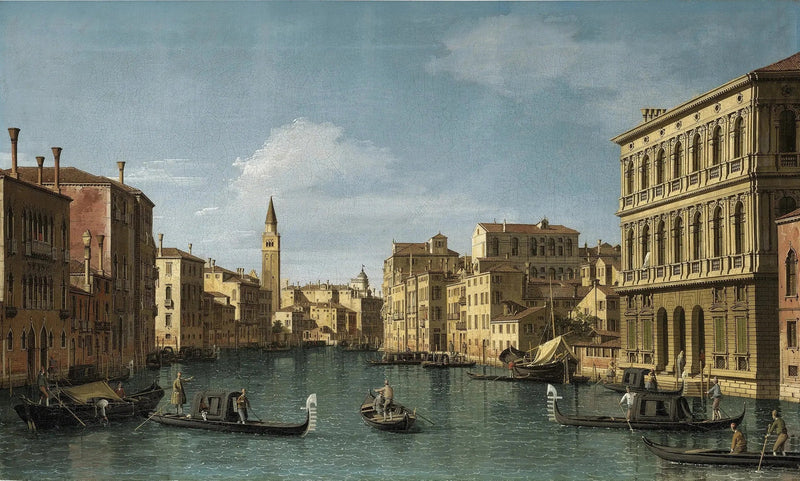 Le Grand Canal, Venise, vue nord-vest fra Ca' Corner til Ca' Contarini degli Scrigni, med Santa Maria della Carità's klokketårn - Canaletto