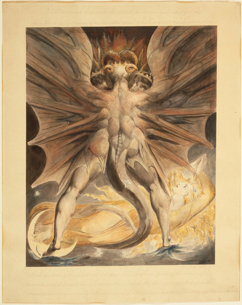 Den store røde drage og kvinden klædt i solen (Åbenbaringen 12: 1-4) - William Blake