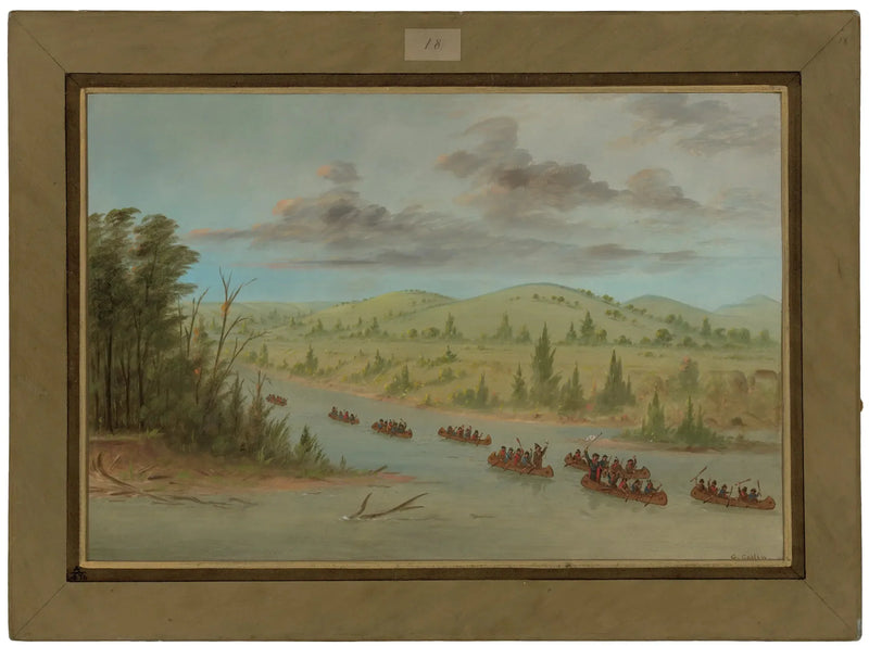 La Salle-gruppen, der ankommer til Mississippi i kano, 6. februar 1682 - George Catlin