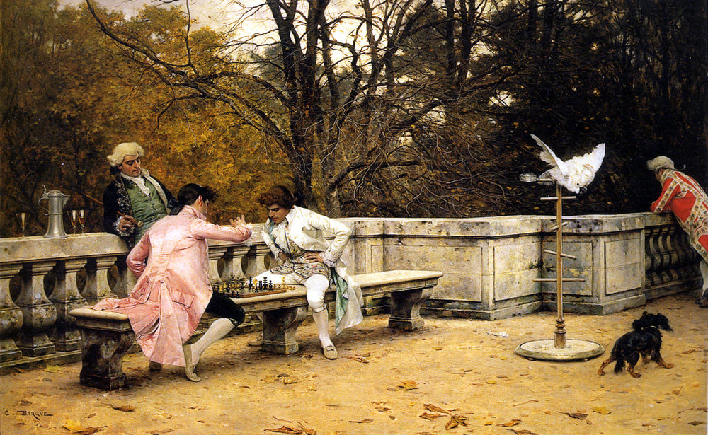 Le Jeu d'échecs sur la terrasse - Charles Bargue image 1 copie peinte à la main à l’huile