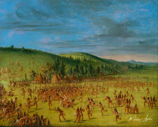 Ball-play of the Choctaw--Ball Up - George Catlin - Reproductions de tableaux et peintures haut de gamme