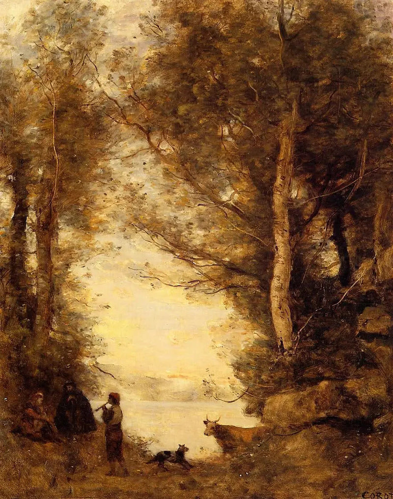 Fløjtespilleren ved Albano-søen - Jean-Baptiste Camille Corot