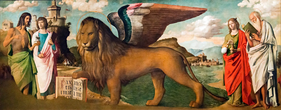Løven fra Saint Marc mellem helgenerne Johannes Døberen, Markus, Maria Magdalena og Jerome - Cima da Conegliano