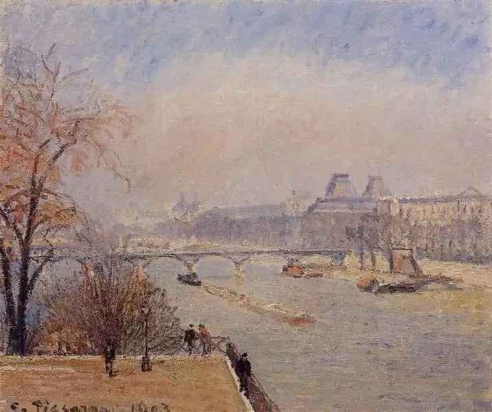 Louvre, morgen, marts tåge - Camille Pissarro