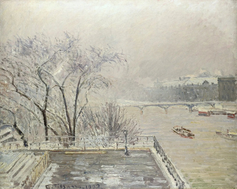 Louvre, Morgen, Sneeffekt (Anden serie) - Camille Pissarro