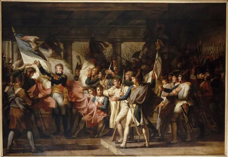 Marskal Ney overrækker deres flag til soldaterne fra 76. linjeregiment, 7. november 1805 - Charles Meynier
