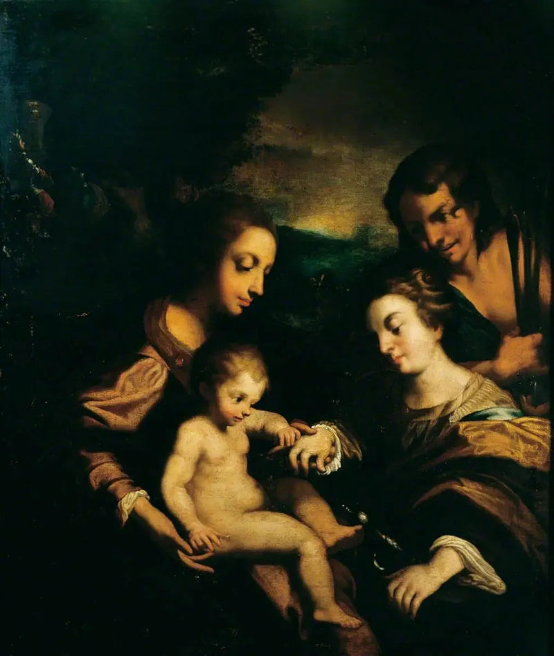 Den mystiske ægteskab af den hellige Catherine med den hellige Sebastian - Antonio da Correggio