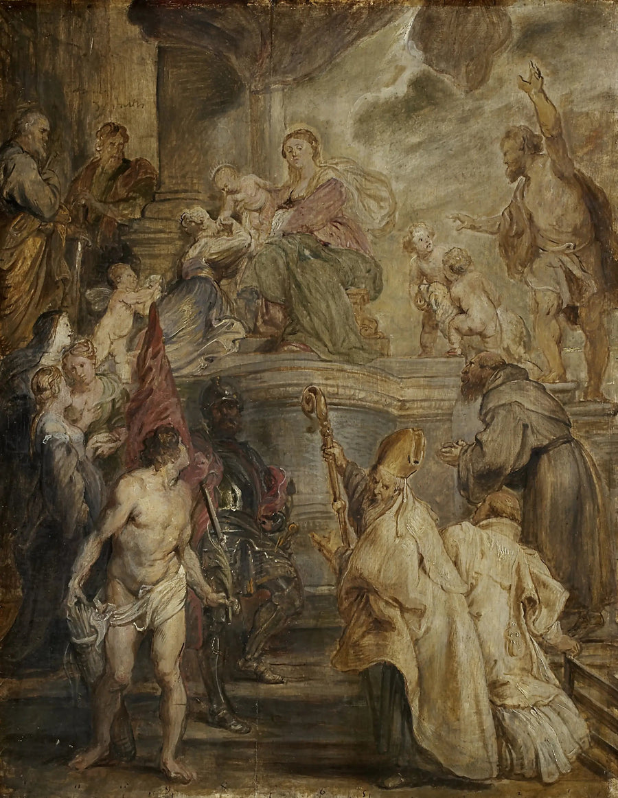 Det mystiske ægteskab af den hellige Catherine (Farvetegning til alteret i Augustinerkirken i Antwerpen), verso: To hestevæddeløb - Peter Paul Rubens