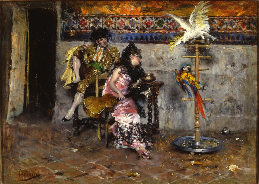 Matadoren eller Par i spansk kostume med to papegøjer - Giovanni Boldini
