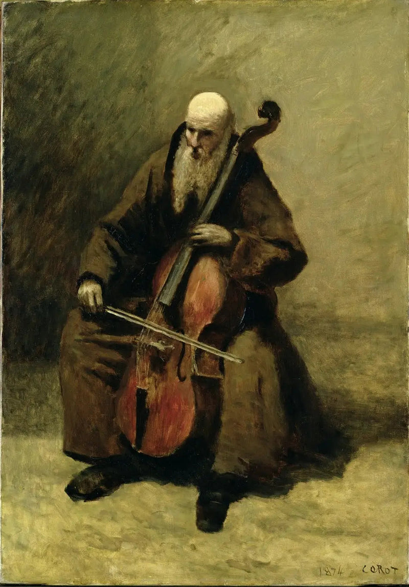 Munken med cello - Jean-Baptiste Camille Corot