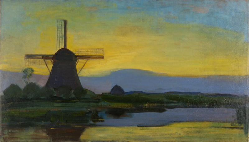Møllen i Oostzijdse om natten - Piet Mondrian