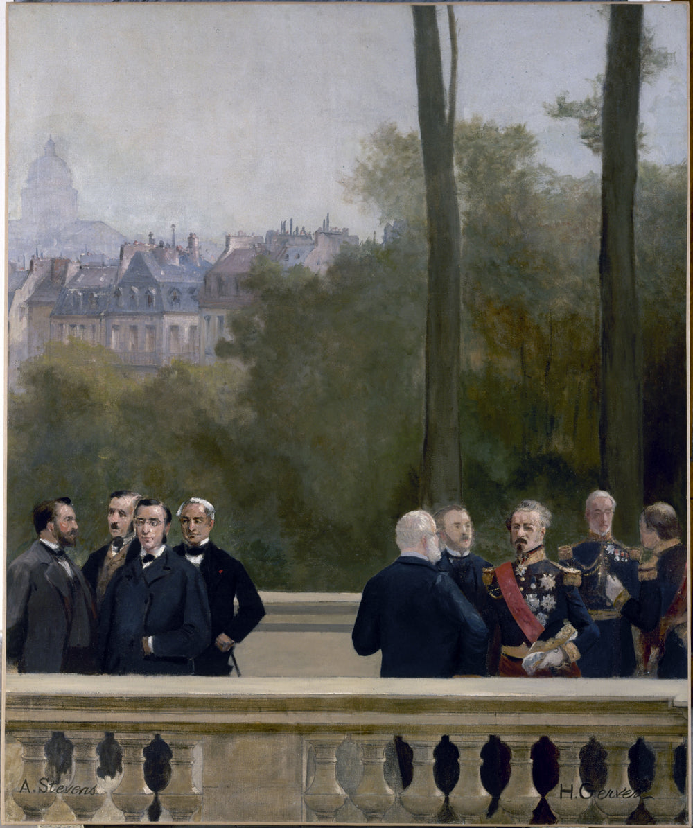 Le Panorama du siècle : groupe d'hommes du XIXe siècle, dont trois en uniforme - Henri Gervex image 1 copie de tableau peinte à la main